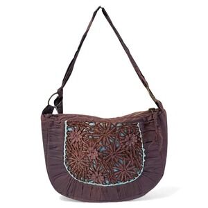 Anthropologie Nest Brown Floral Crochet Boho Shoulder Bag Purse